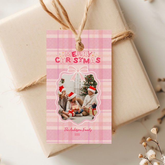 Étiquettes-cadeau Retro Pink Plaid Whimsical Holiday  (Créateur téléchargé)