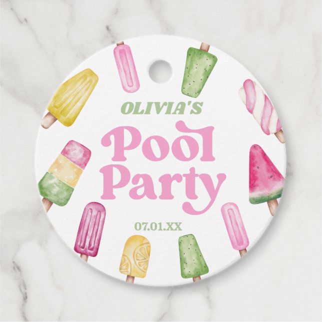 Étiquettes Cadeau Retro Popsicle fête d'anniversaire de la piscine (Devant)