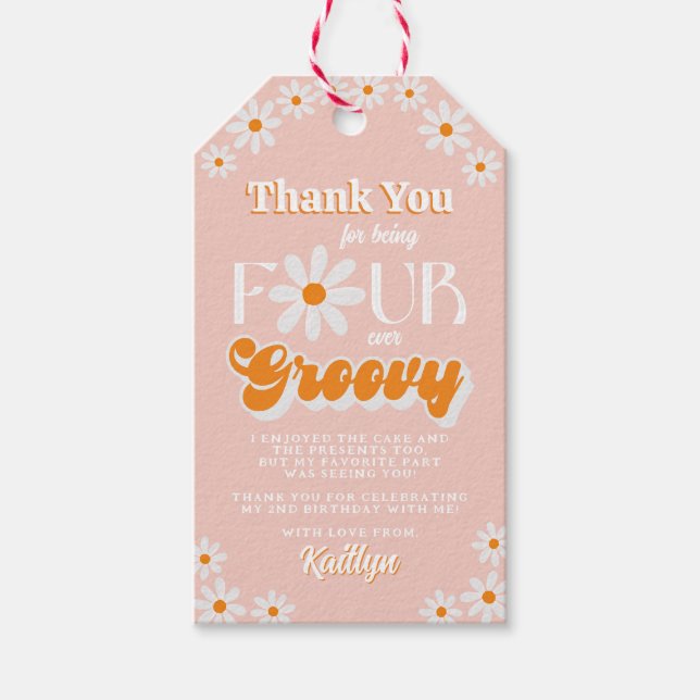 Étiquettes-cadeau Retro Quatre Filles toujours Super 4e anniversaire (Devant)