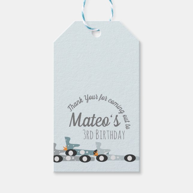 Étiquettes-cadeau Retro Racing Cars Moon Stars Troisième anniversair (Devant)