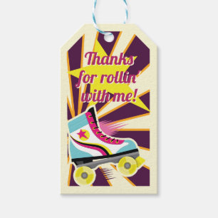 Étiquettes-cadeau Retro Roller Skate Party Rose et Violet 70's