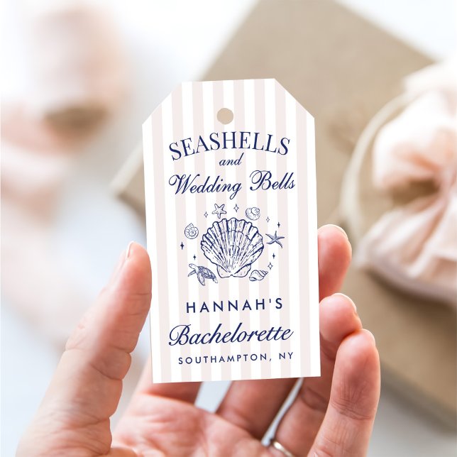 Étiquettes-cadeau Retro Rose Coquillages & Cloches de Mariage Enterr (Créateur téléchargé)