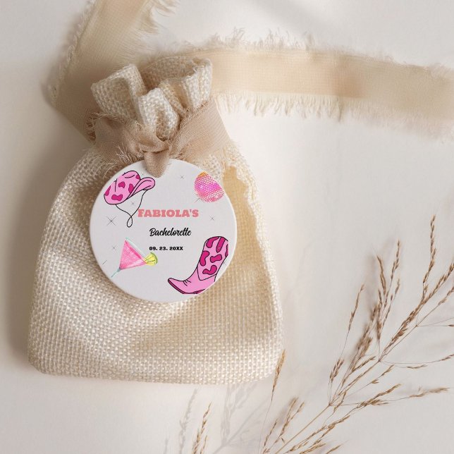 Étiquettes Cadeau Retro Rose Disco Cowgirl Western Enterrement de Vi (Créateur téléchargé)