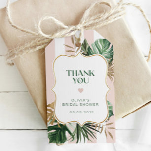 Étiquettes-cadeau Retro rose rayures tropicale nuptiale merci