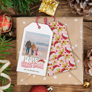 Étiquettes-cadeau Retro rose simple photo Festif Joyeux Noël