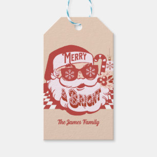 Étiquettes-cadeau Rétro Santa Joyeux et Lumineux Groovy