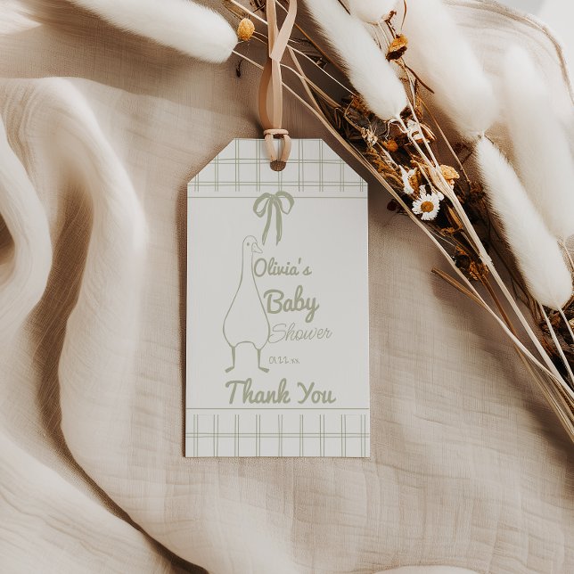 Étiquettes-cadeau Retro Silly Goose Genre Neutre Ruban Bébé (Créateur téléchargé)