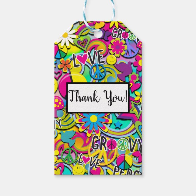 Étiquettes-cadeau Retro Super FUN 60's Sixties Love Birthday Party (Devant)