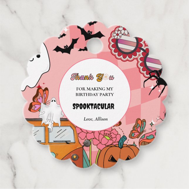 Étiquettes Cadeau Retro Super Halloween anniversaire merci (Devant)