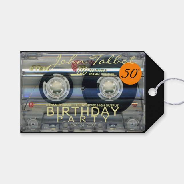Étiquettes-cadeau Retro T2 Audiotape 50e anniversaire Merci cadeau T (Devant (Horizontal))