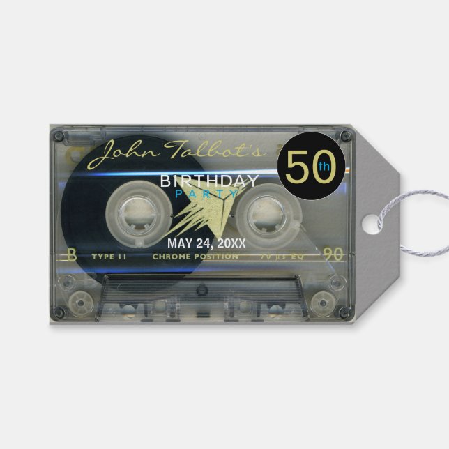 Étiquettes-cadeau Retro T5 Audiotape 50e Anniversaire Merci Don T (Devant (Horizontal))