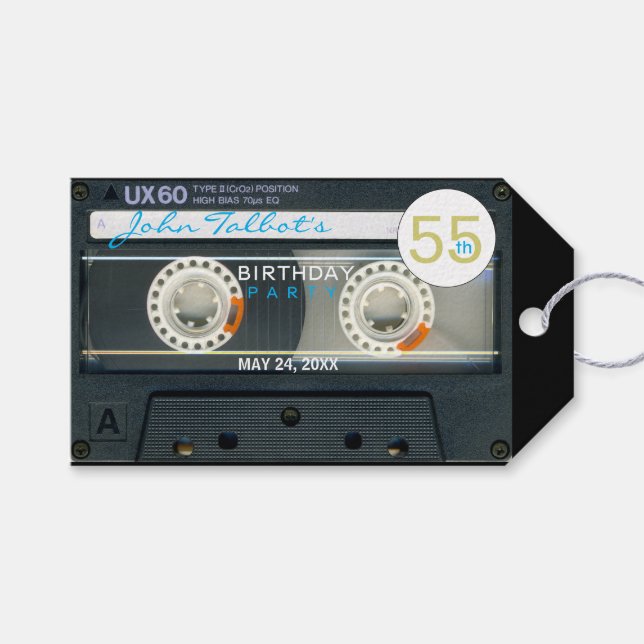 Étiquettes-cadeau Retro T6 Audiotape 55e Anniversaire Merci Don T (Devant (Horizontal))