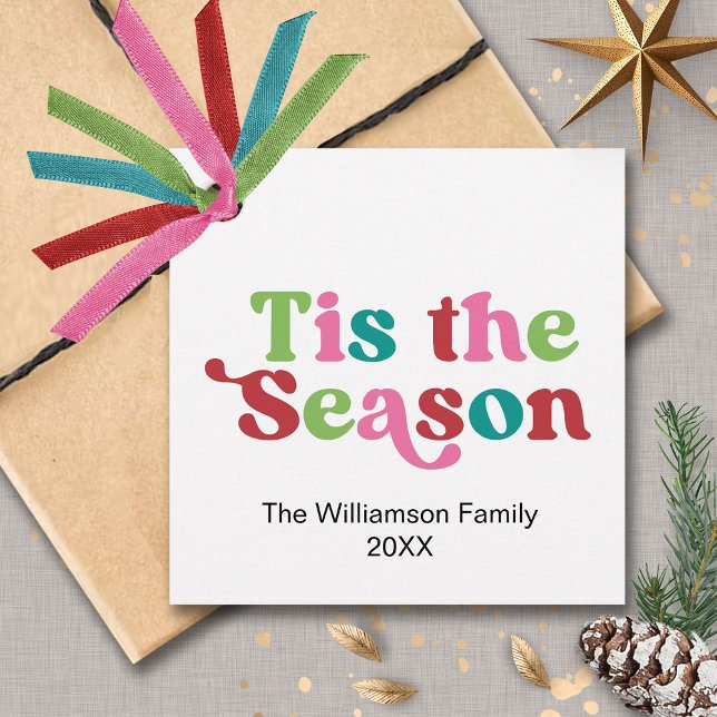 Étiquettes Cadeau Retro Tis Season Fête de Noël brillante (Créateur téléchargé)