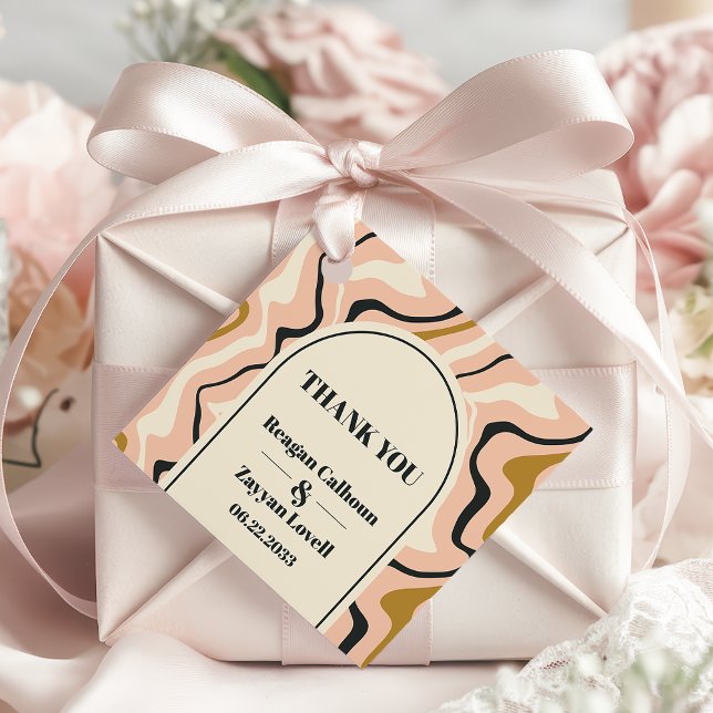 Étiquettes Cadeau Rétro Tourbillon Arche Rose Noir Or Mariage Remerc (Créateur téléchargé)