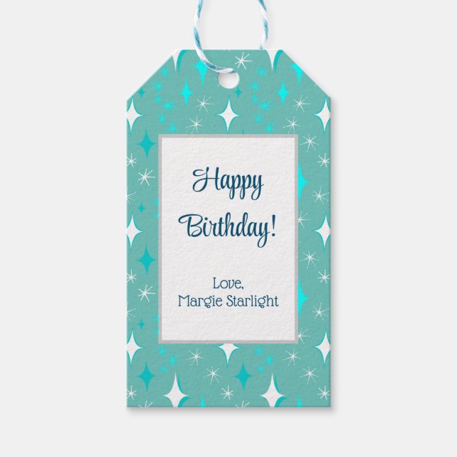 Étiquettes-cadeau Retro Turquoise et White Star Motif modifiable (Devant)