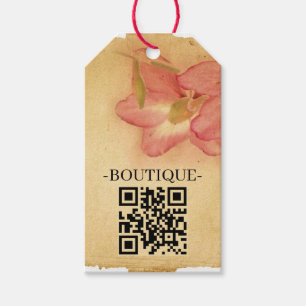 Étiquettes-cadeau Retro Vintage ancien parchemin floral QR Code