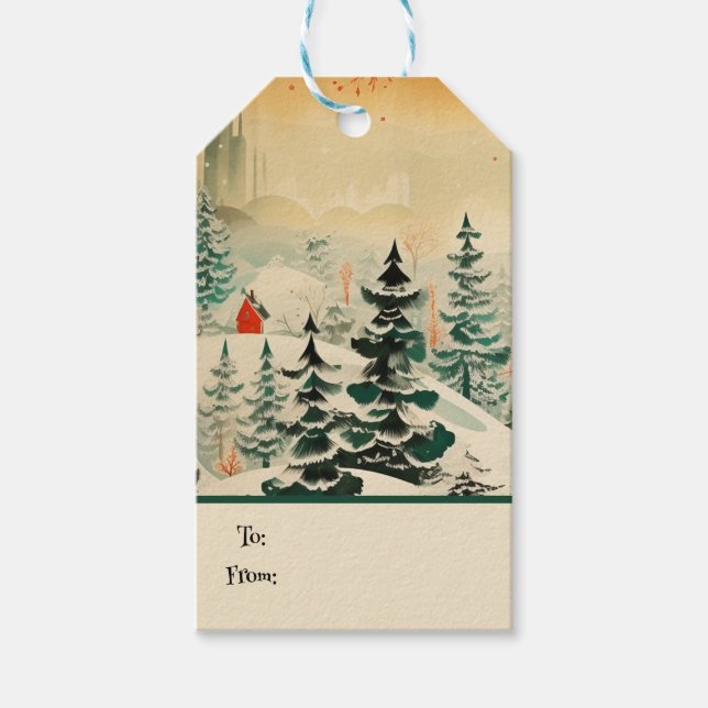 Étiquettes-cadeau Retro Vintage Christmas Trio Style J (Devant)