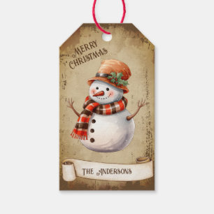 Étiquettes-cadeau Retro Vintage Snowman Custom Joyeux Noël