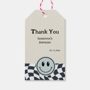 Étiquettes-cadeau Retro Vintage vérifié anniversaire noir Merci