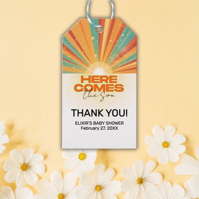 Étiquettes-cadeau Retro Voici Le Baby shower Fils (Créateur téléchargé)