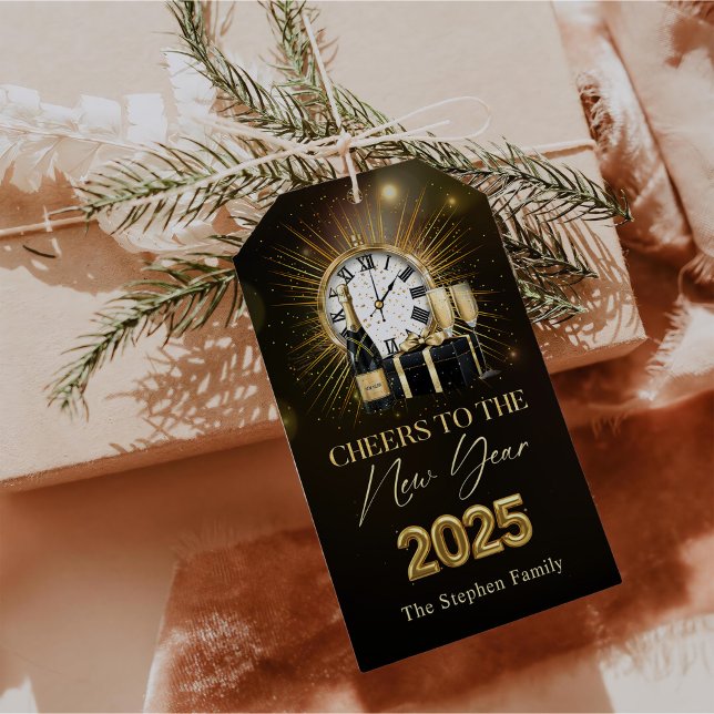 Étiquettes-cadeau Réveillon du Nouvel An 2025 Champagne Doré (Créateur téléchargé)