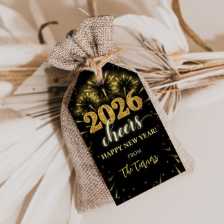 Étiquettes-cadeau Réveillon du Nouvel An 2026 Fête Or & Noir
