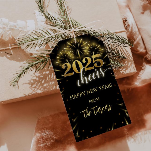 Étiquettes-cadeau Réveillon du Nouvel An Or & Noir (Créateur téléchargé)