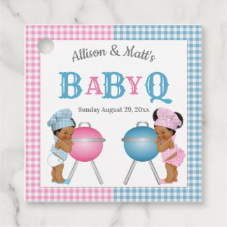 Étiquettes Cadeau Révélation de genre Rose Bleu Gingham Bébé Q BBQ