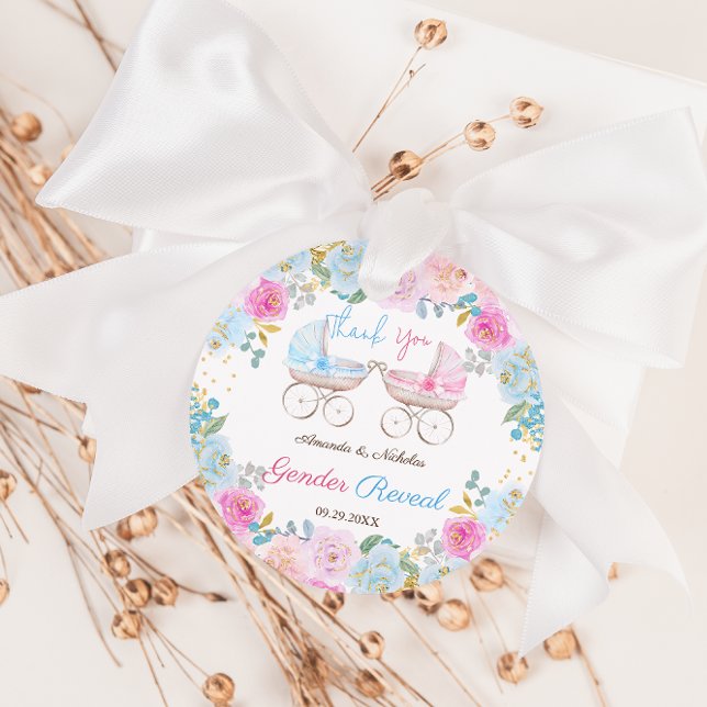 Étiquettes Cadeau Révéler le genre Floral Boho Merci (Créateur téléchargé)