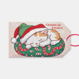 Étiquettes-cadeau Rêves de Noël - Chaton couché à Santa Hat