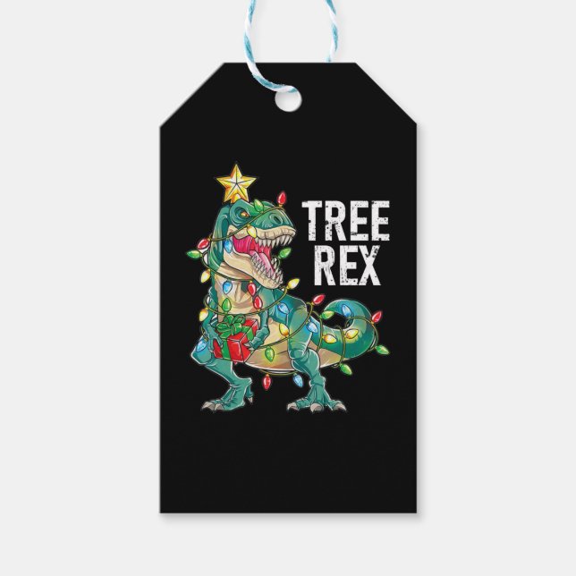 Étiquettes-cadeau Rex Arbre de Noël Dinosaure (Devant)
