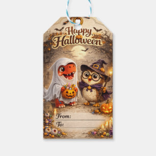 Étiquettes-cadeau Rex et hululement Halloween fantôme dinosaure dans