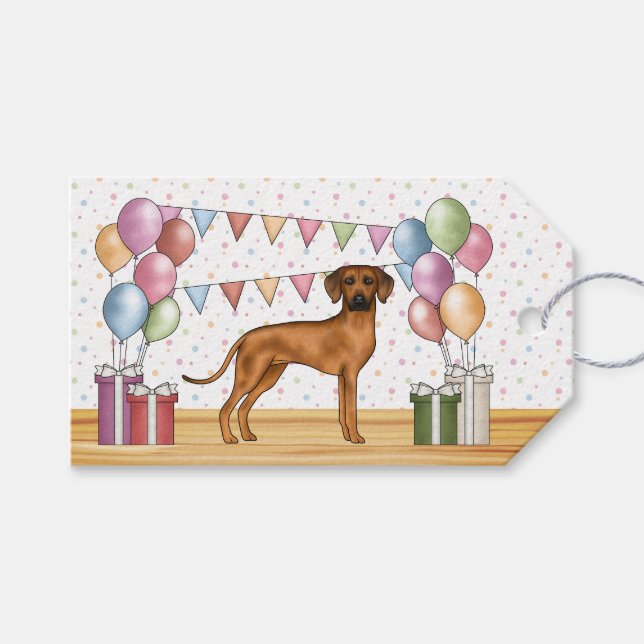 Étiquettes-cadeau Rhodesian Ridgeback Anniversaire Coloré Pastel (Devant (Horizontal))