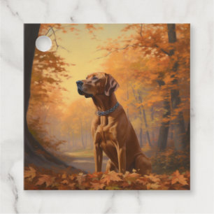 Étiquettes Cadeau Rhodesian Ridgeback dans les feuilles d'automne to
