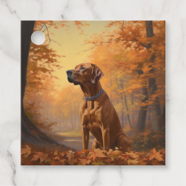 Étiquettes Cadeau Rhodesian Ridgeback dans les feuilles d'automne to (Devant)