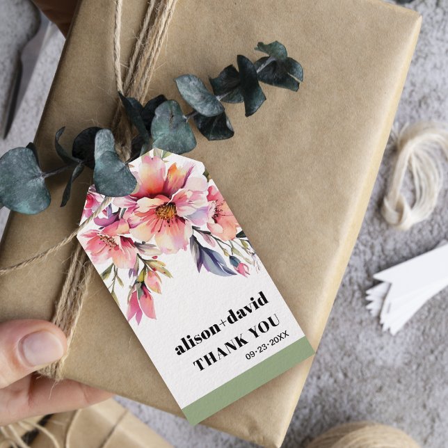 Étiquettes-cadeau Rhododendron branch and flowers typography wedding (Créateur téléchargé)