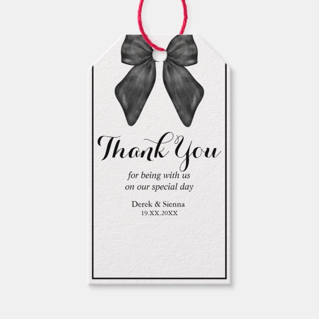 Étiquettes-cadeau Ribbon Bow classique noir et blanc Mariage cadeau (Devant)