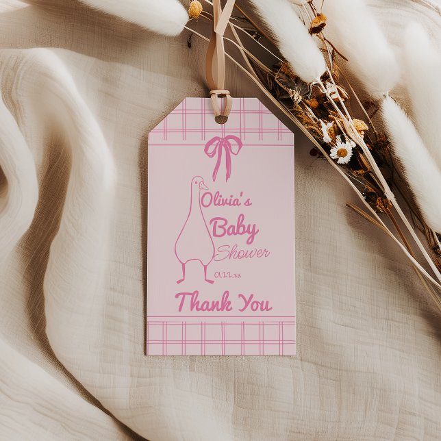 Étiquettes-cadeau Ribbon pour bébé fille de l'oie rose à la main Dou (Créateur téléchargé)
