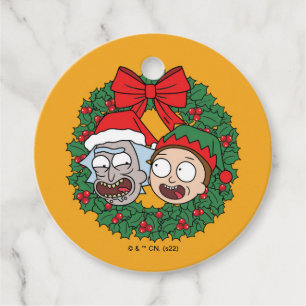 Étiquettes Cadeau Rick et Morty Motif de couronne de vacances