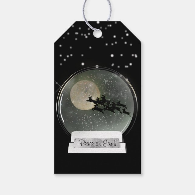 Étiquettes-cadeau Rindeer avec la Lune Christmas Snowglobe (Devant)