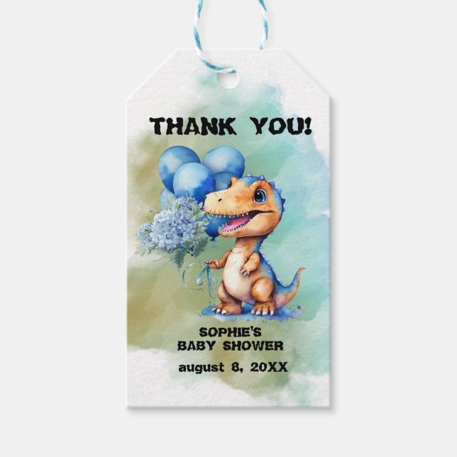 Étiquettes-cadeau Roar C'Est Un Garçon Dinosaur Merci (Devant)