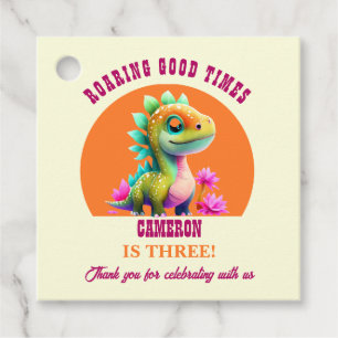 Étiquettes Cadeau Roaring Good Times Dinosaur Tout âge Anniversaire