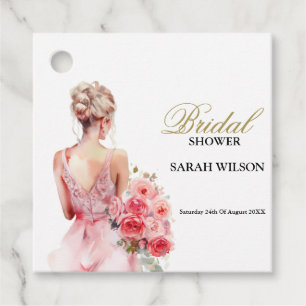 Étiquettes Cadeau Robe de Mariée Aquarelle Fleurie Rose Cadeau de Ma