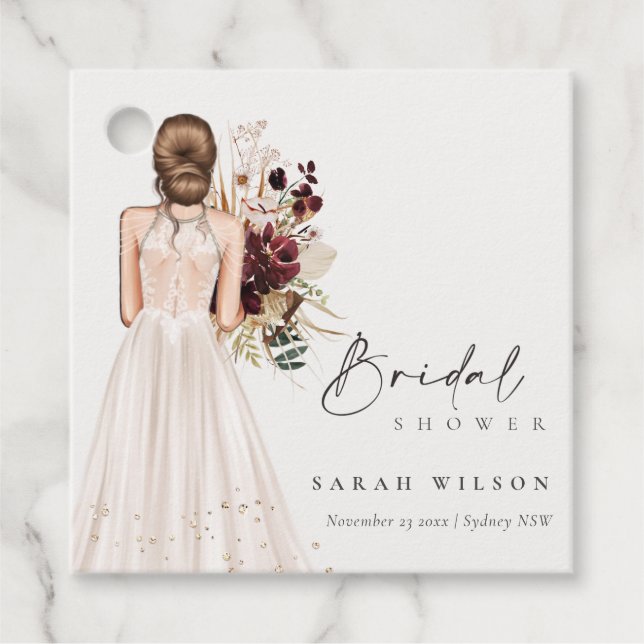 Étiquettes Cadeau Robe de mariée blanche Bohème élégante pour enterr (Devant)