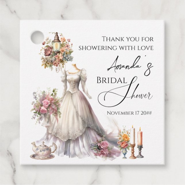 Étiquettes Cadeau Robe de Mariée Fantaisiste Victorienne Baby Shower (Devant)