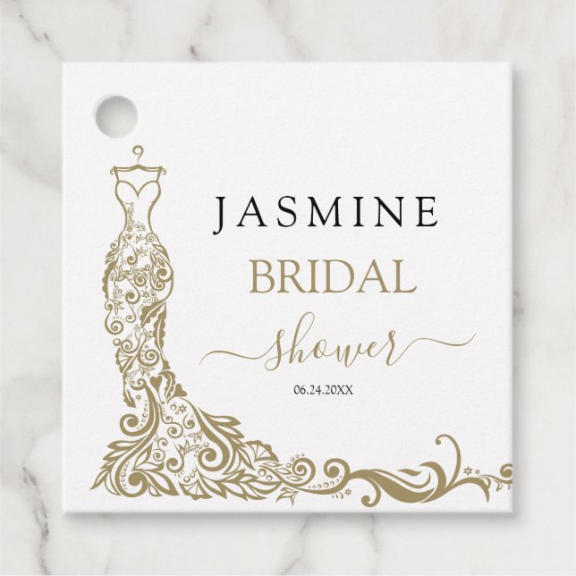 Étiquettes Cadeau Robe de Rince Élégante Blanche et Or Rose (Devant)