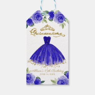 Étiquettes-cadeau Robe de soirée pour Quinceanera bleu royal floral