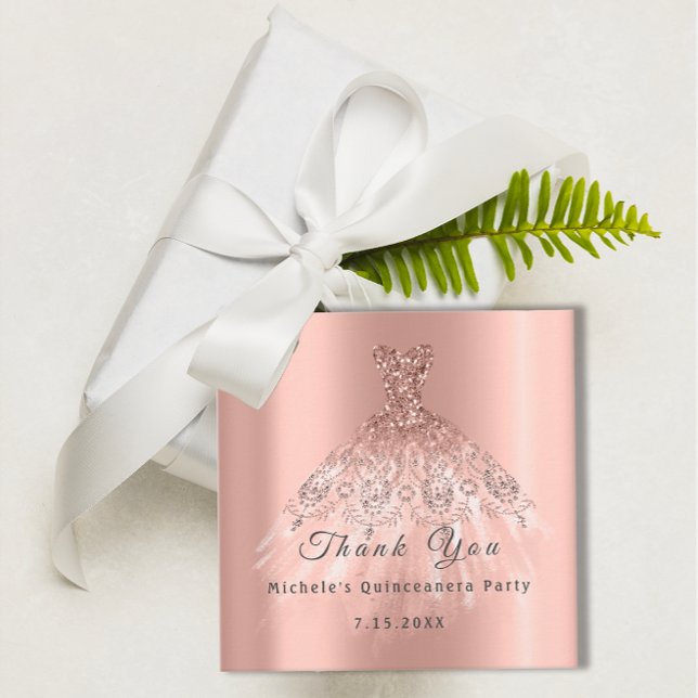 Étiquettes Cadeau Robe de soirée pour Quinceanera Rose pour 16 ans d (Than You Bridal 16th Quinceanera Party Dress Rose Favor Tags)