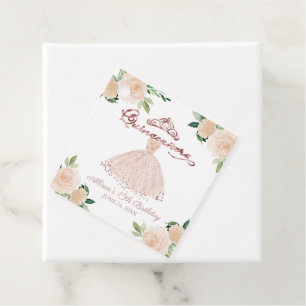 Étiquettes Cadeau Robe de soirée Quinceanera rose floral favor tag