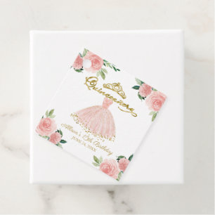 Étiquettes Cadeau Robe de soirée Quinceanera rose Floral Favor Tag